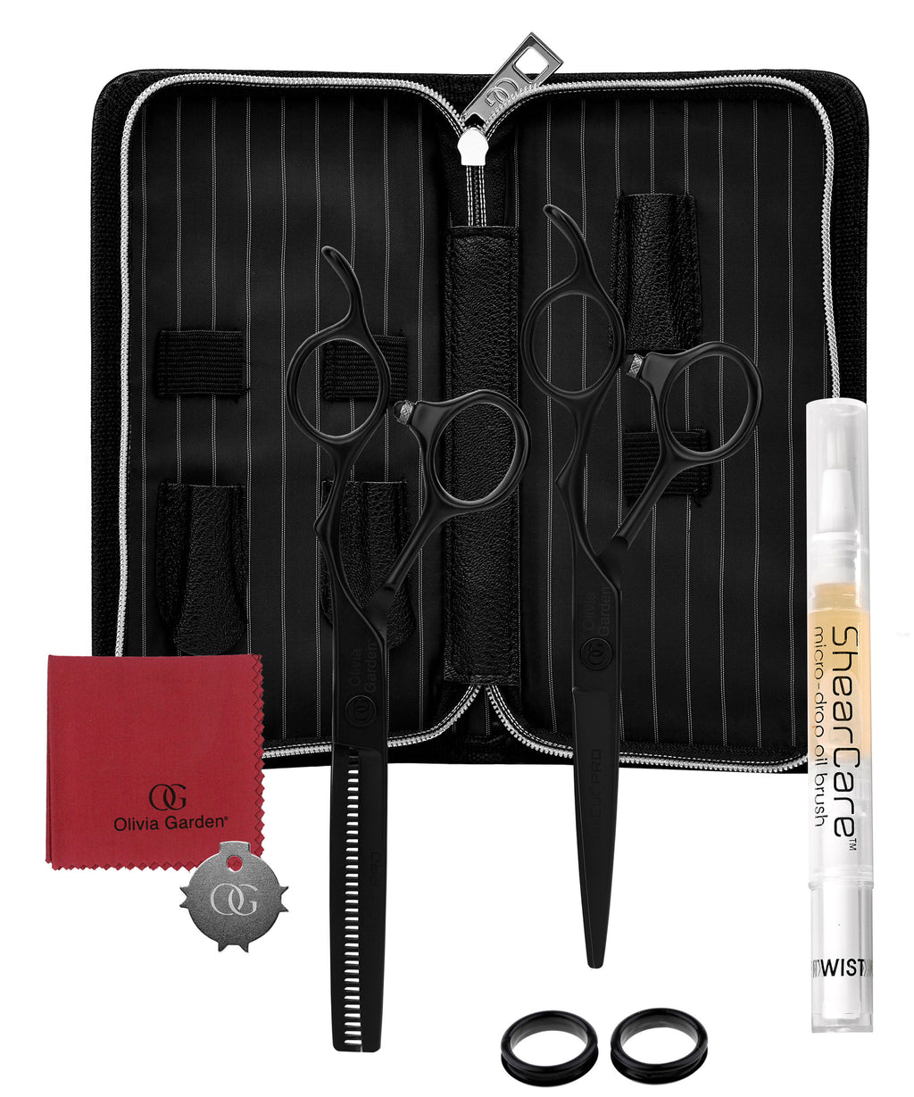 Olivia Garden Silkcut PRO 2er Set Matt Black HS RH 5,75" + Effilierschere EUR