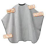Trend-Design Barber Cape schwarz/weiß gestreift – Schneide- & Rasierumhang für Herren (145 x 170 cm) – Ansicht 2