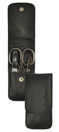 Pfeilring Manicure-Etui schwarz 3-teilig aus Nappaleder mit Saphirnagelfeile, Nagelschere & Pinzette