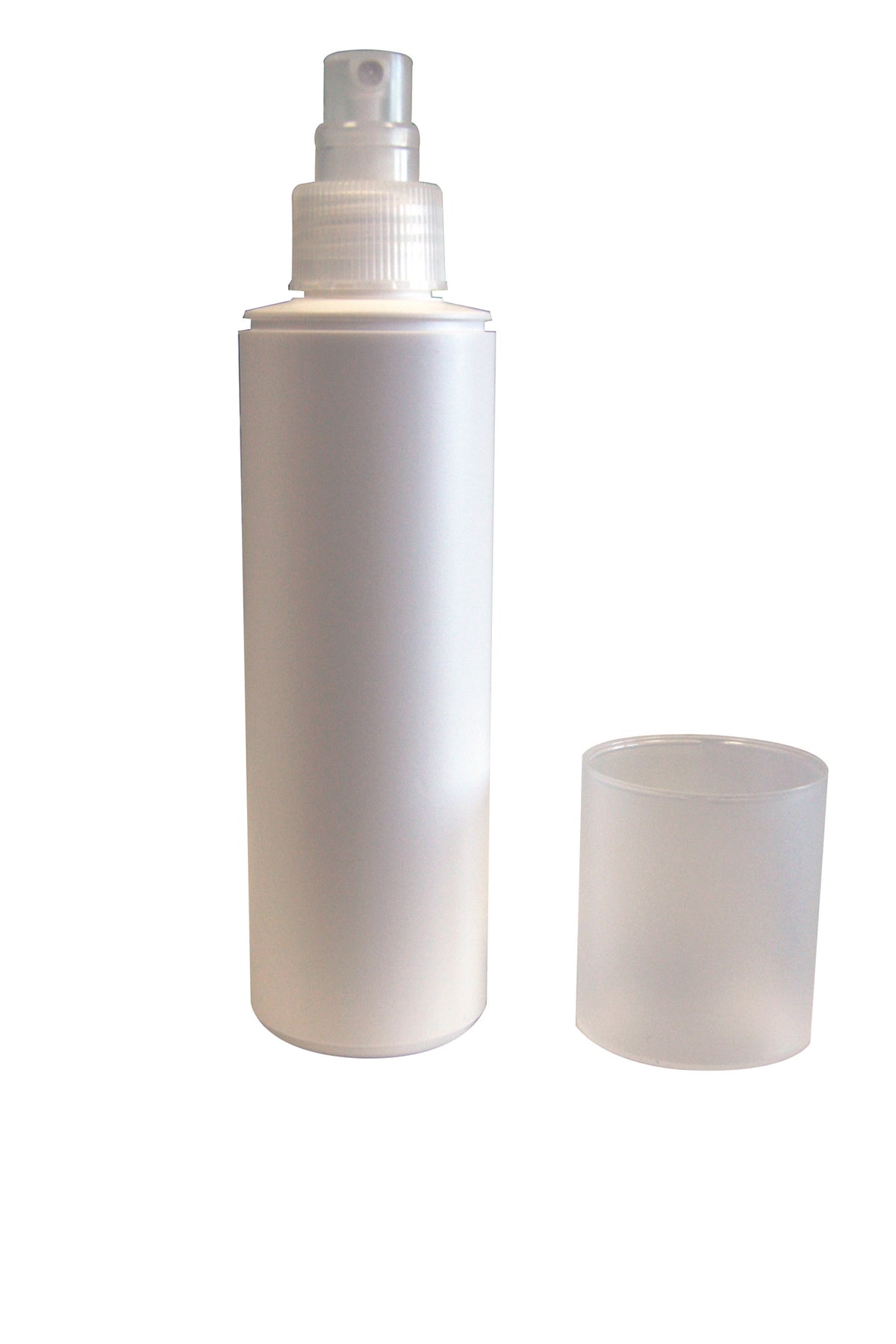 Leerflasche rund weiß 50x200ml mit Sprühkopf natur und Überkappe natur 50 Stück