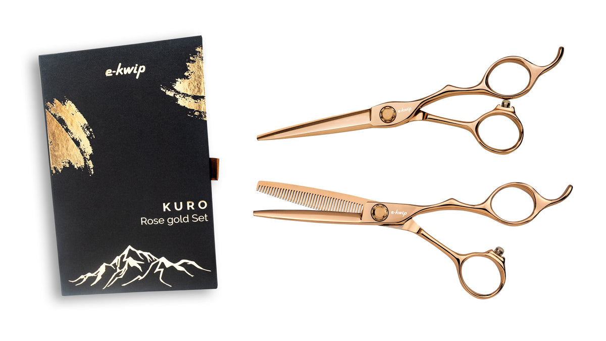 e-kwip Kuro Scherenset Rose Gold – HS 5,5" + Modellierschere 5,5" (40 Zähne)