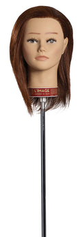 L'IMAGE Übungskopf Leoni – dunkelblond, indisches Echthaar, ca. 20–25 cm