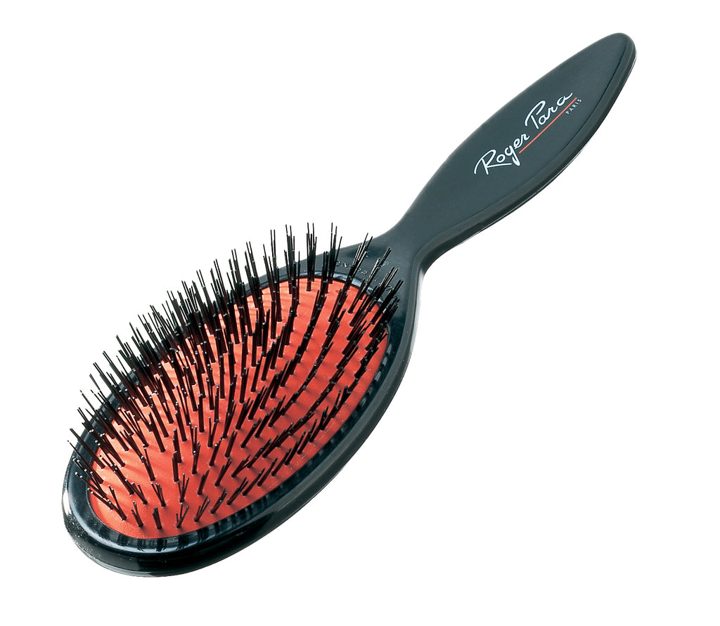 Roger Para DEESSE Pneumatikbürste, 11-reihig, oval, Nylonborsten, Schwarz/Rot – Ansicht 2