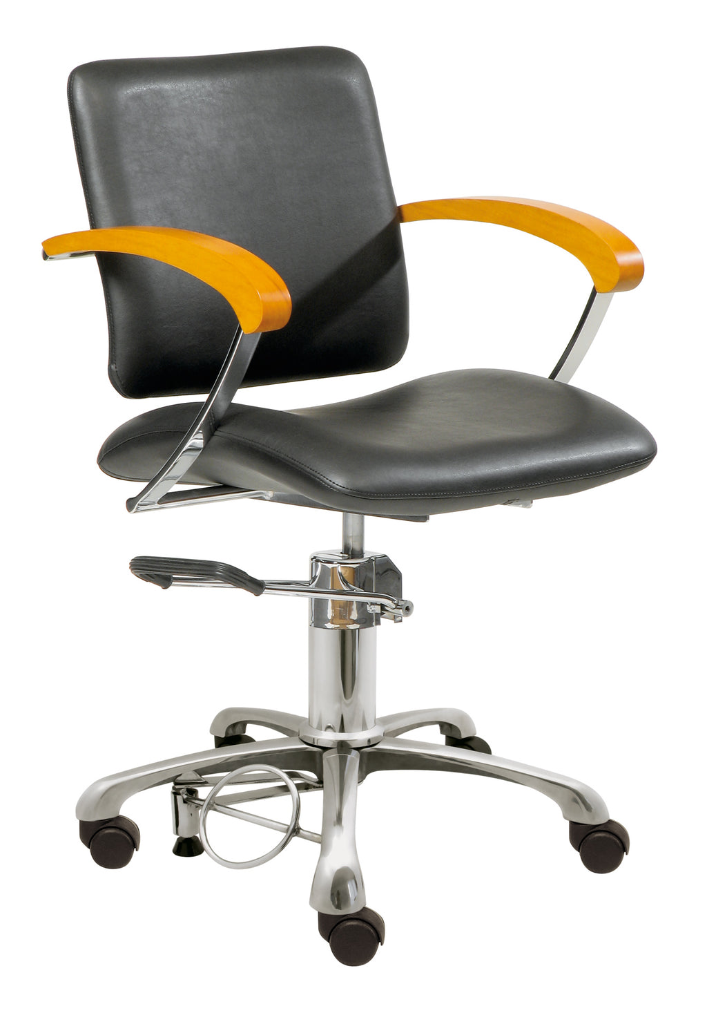 Comair Bedienstuhl London C – Schwarz mit Armlehnen Buche, Rollen & Stopper – Friseuroutlet