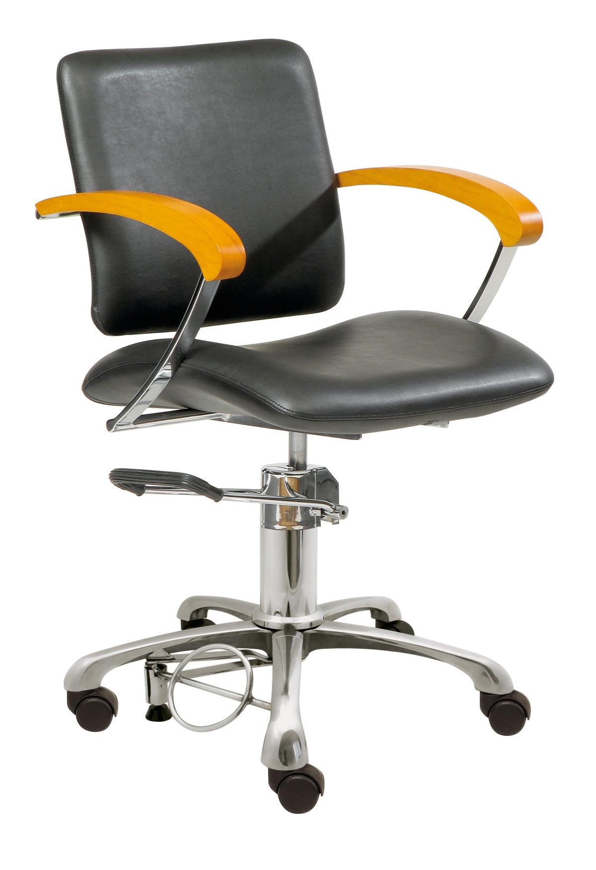 Comair Bedienstuhl London C – Schwarz mit Armlehnen Buche, Rollen & Stopper – Friseuroutlet
