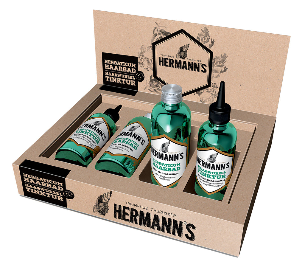 Justus Hermanns Aufsteller je 2x Tinktur 150ml & Haarbad 200ml – Ansicht 2
